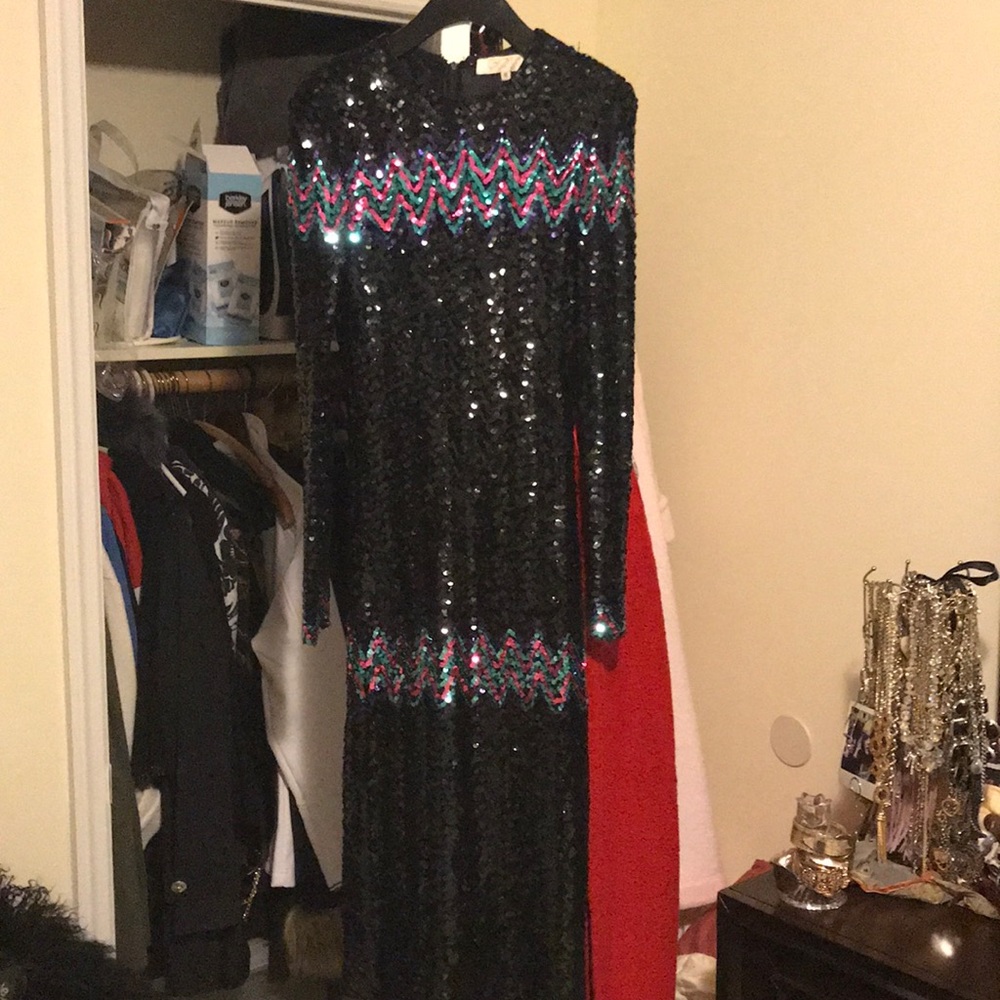 Black, teal pink sequin  dress in size 8